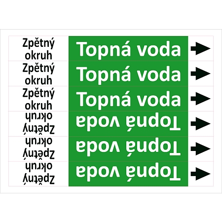 Značení potrubí ISO 20560, topná voda - zpětný okruh